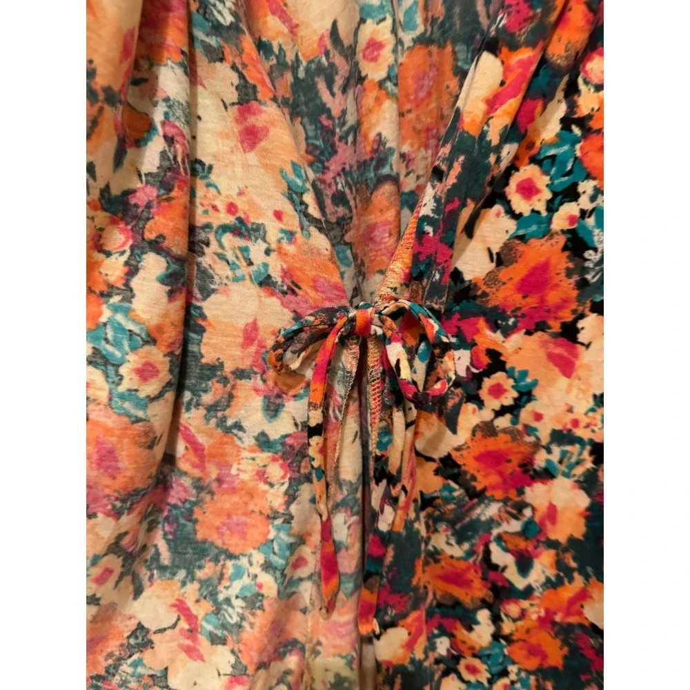 Natori Floral Robe Womens Medium Multicolor 3/4 Sleeve Knit Loungewear No Belt